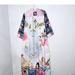 Fat Rat Family Pearl Snap Duster One Size Chandelier Checks Roses 3/4 Sleeve Top